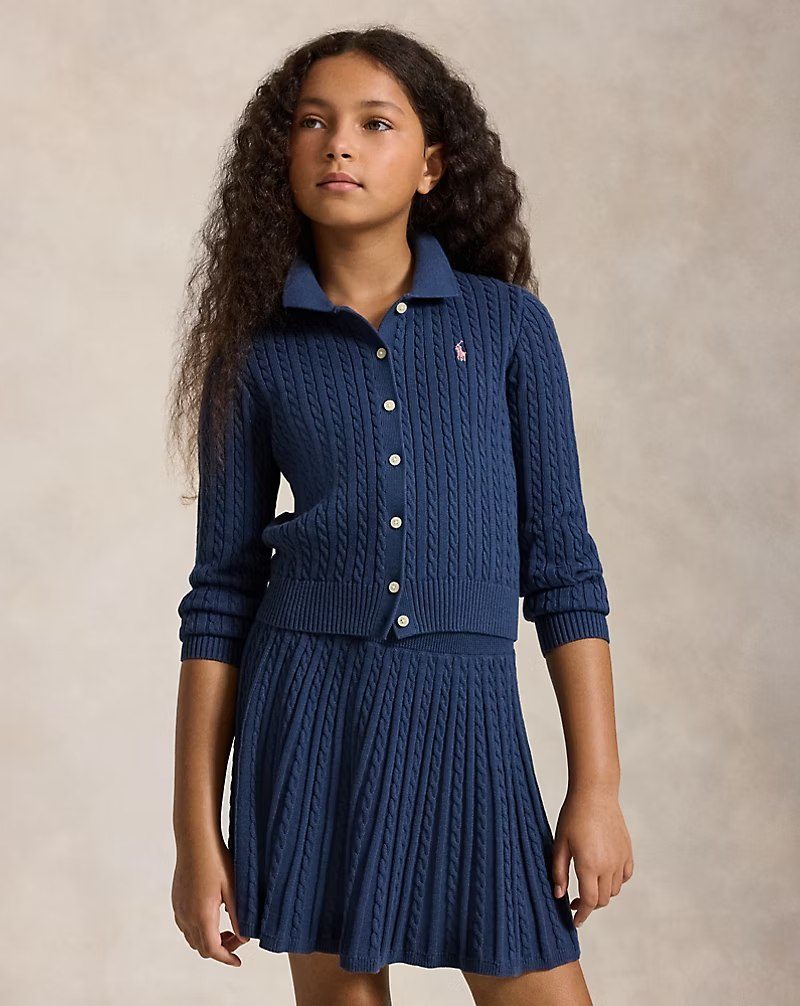 PRL Girl - Cotton Polo Cardigan & Skirt Set
