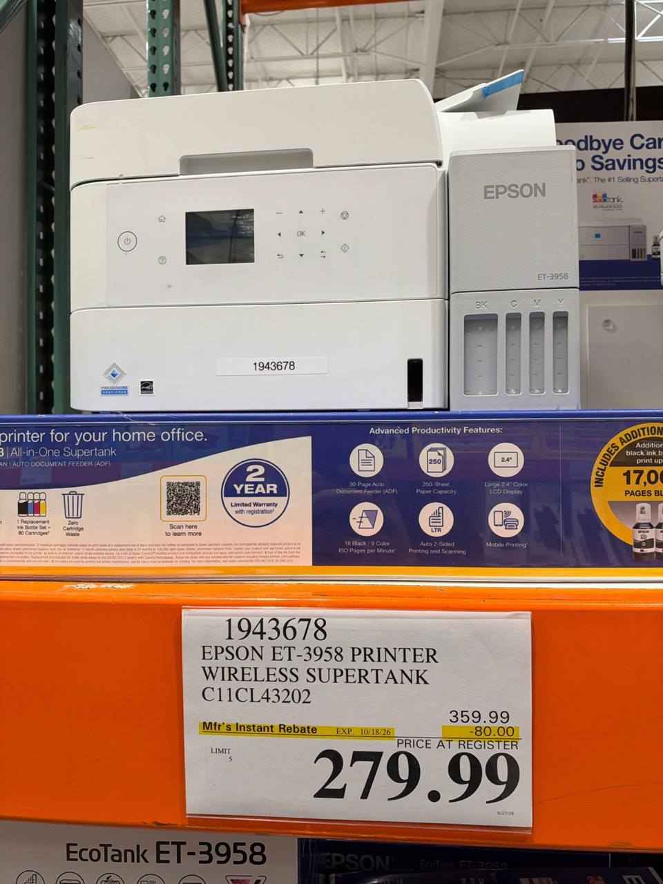 Costco - Epsom Et-3958 Printer Wireless