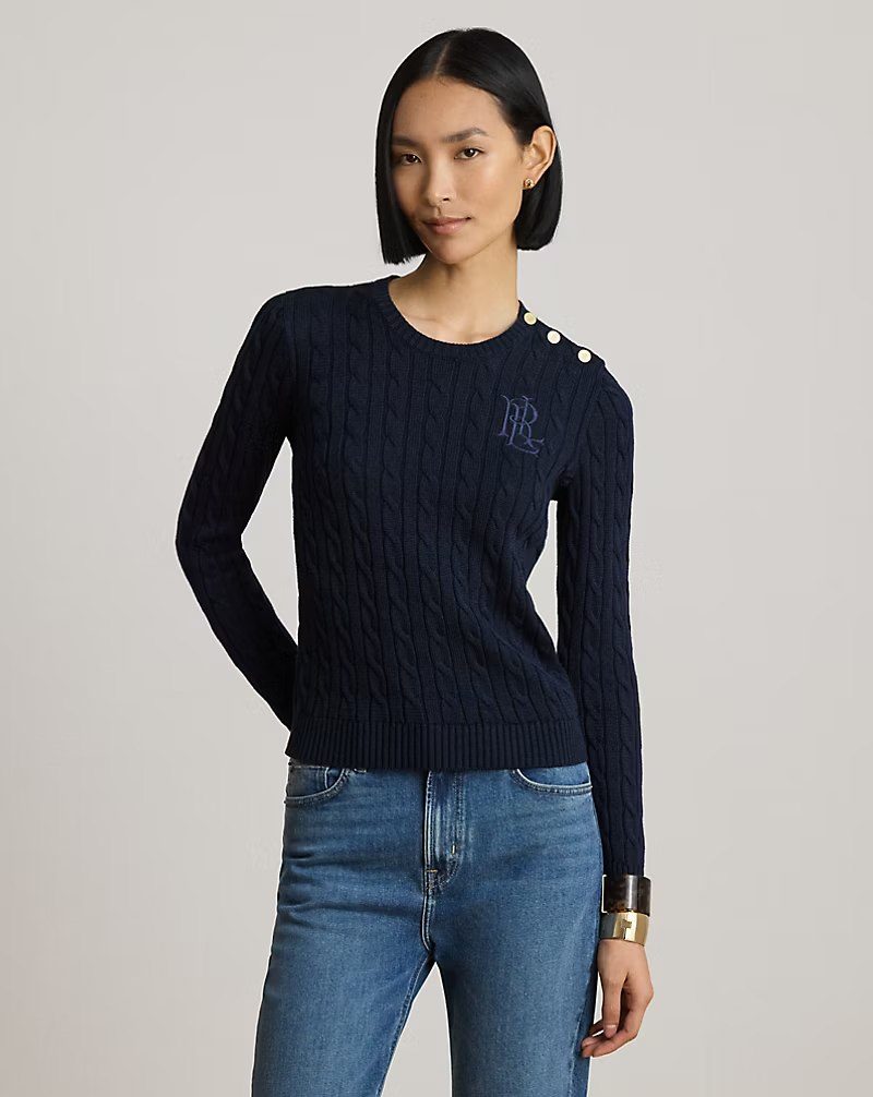 PRL Fem- Button-Trim Cable-Knit Sweater