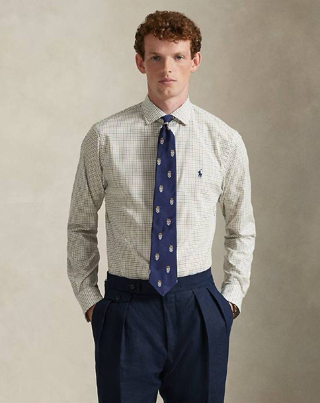 PRL Masc- Classic Fit Plaid Stretch Poplin Shirt
