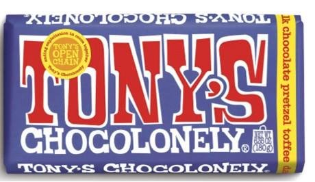 Tony's Chocolonely Dark Milk Chocolate Bar with Pretzel and Toffee, 6.35 oz