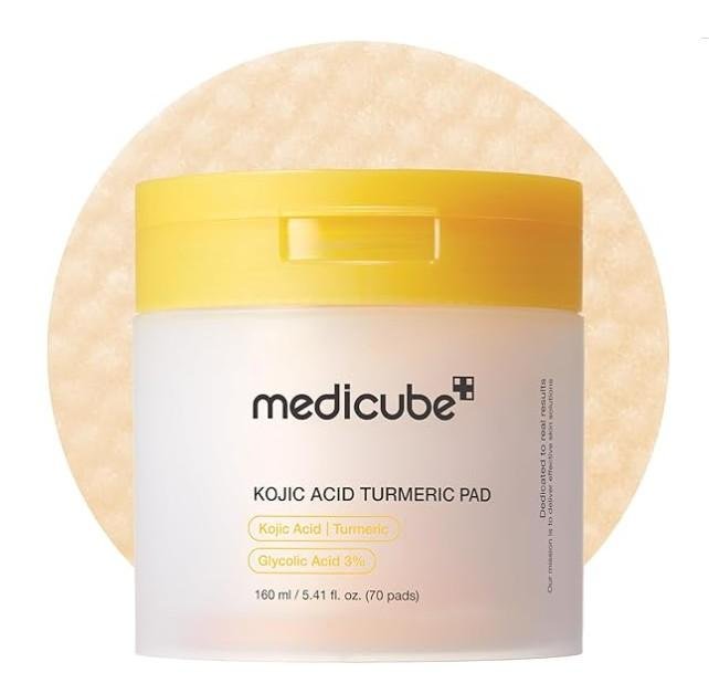 medicube Kojic Acid Turmeric Clarifying Toner Pad for Troubled Skin & Use After Spot Care, Soothing & Calming with Kojic Acid, Turmeric, Niacinamide & Glycolic Acid, Korean Skin Care, 70 Pads, 1 Pack
