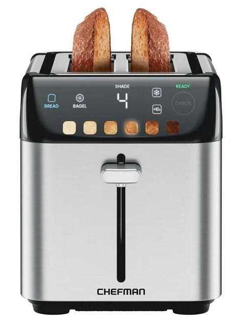 Chefman Smart Touch 2 Slice Digital Toaster, 6 Shade Settings, Bagel Mode - Stainless Steel, New