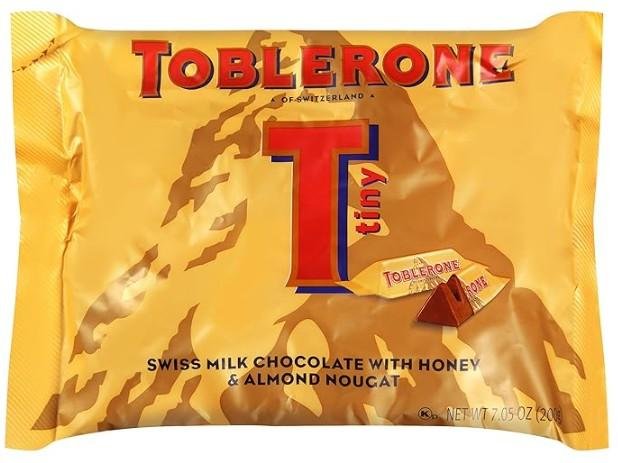 Miniaturas de chocolate ao leite Toblerone com nougat de mel e amêndoas, 200g (25 unidades)