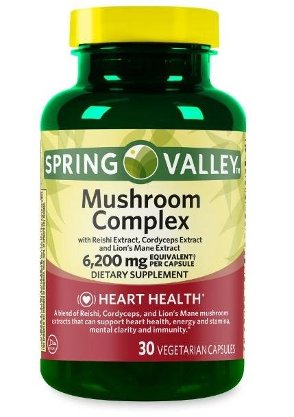 Spring Valley Mushroom Complex Dietary Supplement,6,200mg Equivalent Serving, 30 Vegetarian Capsules