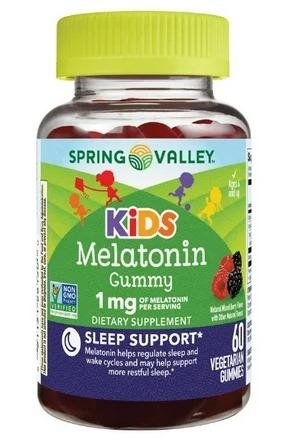 Spring Valley Kids Melatonin Dietary Supplement Gummies, Raspberry, 1 mg, 60 Count