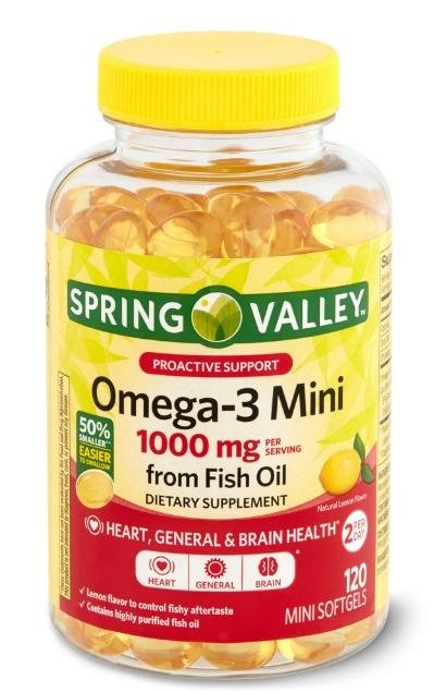 Spring Valley Proactive Support Omega-3 Mini from Fish Oil Dietary Supplement, 1000 mg, 120 Count