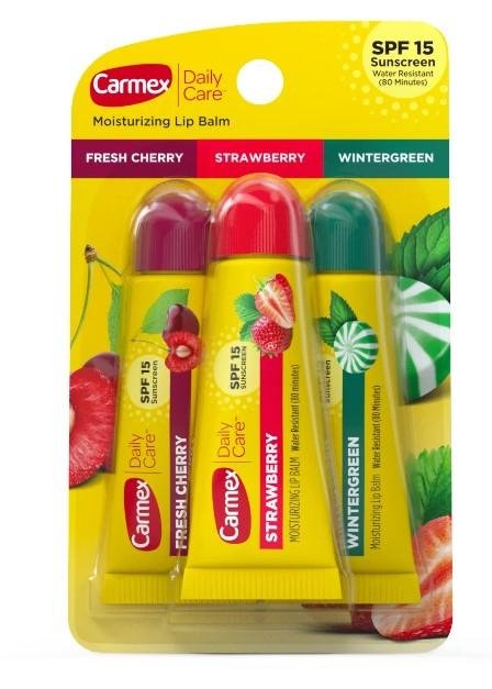 Carmex Daily Care Moisturizing Lip Balm Tubes, SPF 15, Multi-Flavor Lip Balm, 3 Count (1 Pack of 3)