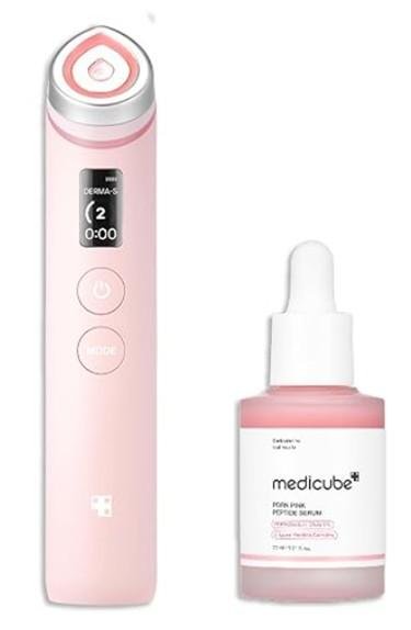 medicube Affordable Pink Routine Duo: Age-R Booster Pro Pink | 6-in-1 Real Glass Glow Beauty Massager and PDRN Peptide Serum