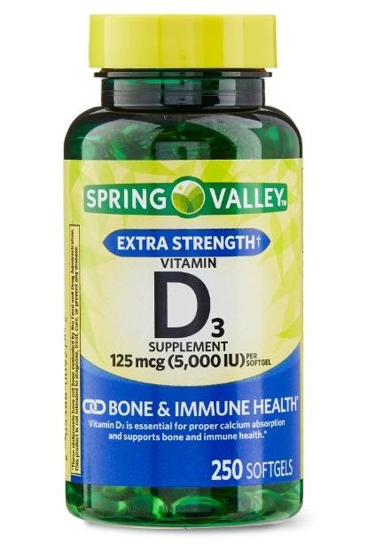 Spring Valley Vitamin D3 Softgels, 125 Mcg per Softgel, 5,000 IU, 250 Count