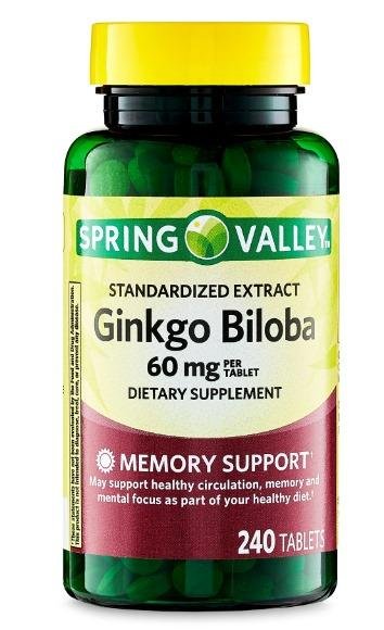 Spring Valley Standardized Extract Ginkgo Biloba Tablets, 60 mg, 240 Count