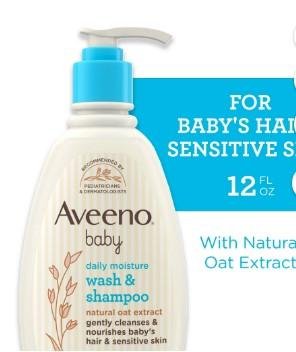 Aveeno Baby Daily Moisture Bath Body Wash & Shampoo, Oat Extract, 12 fl oz