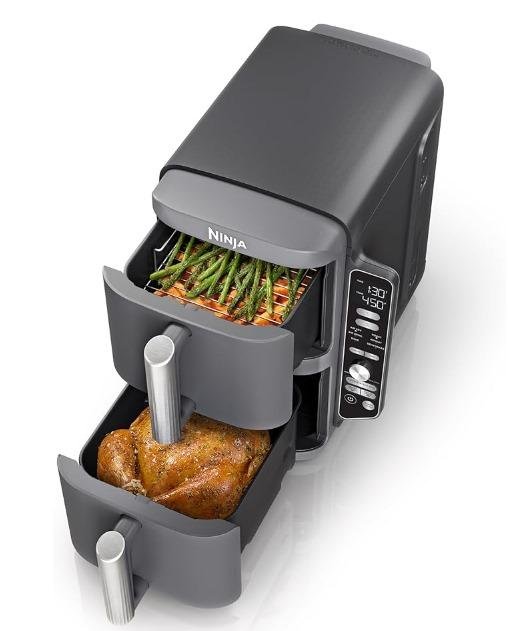 Ninja SL401 DoubleStack XL 2-Basket Air Fryer, DoubleStack Technology Cooks 4 Foods at Once, Compact Design, 10 QT