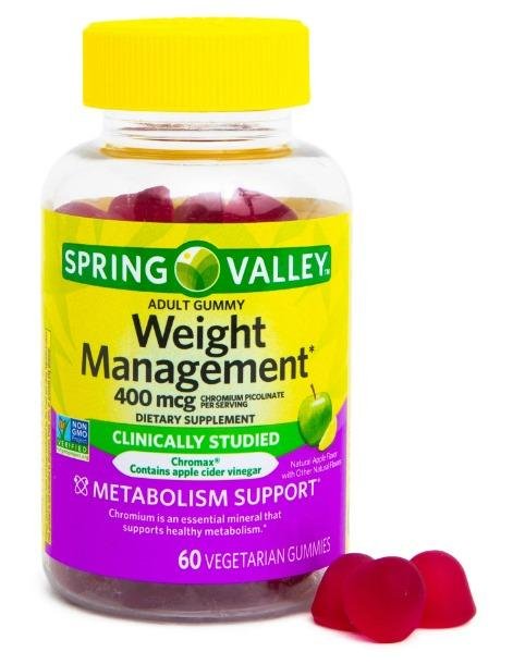 Spring Valley Non GMO Weight Management Dietary Supplement Gummies, Apple, 400 Mcg, 60 Count