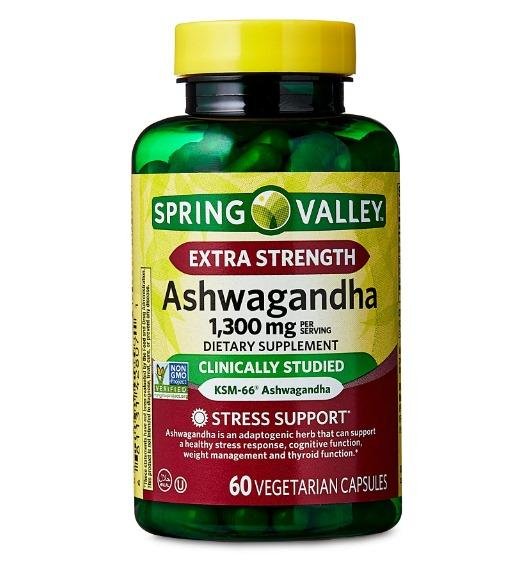 Spring Valley Extra Strength Ashwagandha Dietary Supplement, 1300 mg, 60 Vegetarian Capsules