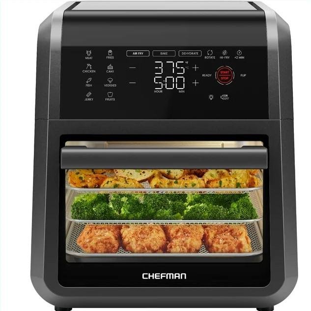 Chefman 6-in-1 Multifunctional Air Fryer Oven w/ 12 Qt Capacity, Digital Touchscreen - Black, New