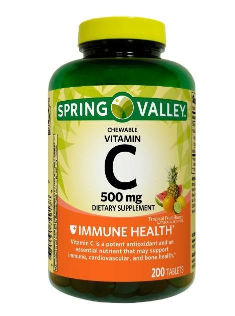 Spring Valley Vitamin C Chewable Tablets Dietary Supplement, Tropical Fruit, 500 mg, 200 Count