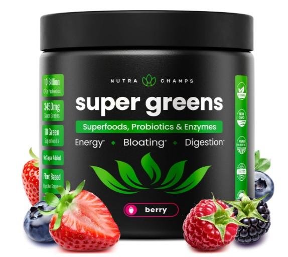 Super Greens Powder, 40+ Organic Superfoods, Probiotics & Enzymes for Energy, Digestion, Gut Health & Bloating | Organic Fruit & Veggie Drink Mix with Prebiotic Fiber, Daily Green Juice Smoothie Blend