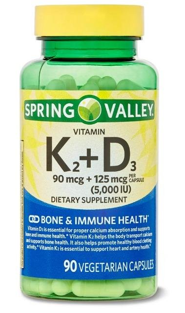 Spring Valley Vitamin K2 (90mcg) + D3 (125mcg) Vegetarian Capsules, 90 Count