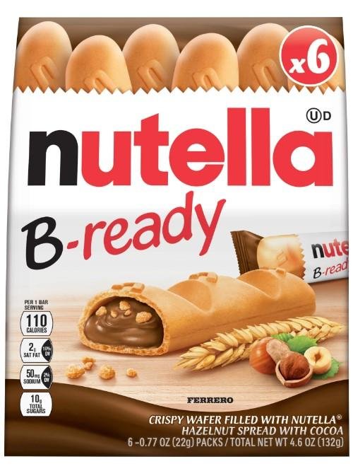 Nutella B-ready, Hazelnut Spread With Cocoa, Snack Bar Pack, 6 Individually Wrapped Bars