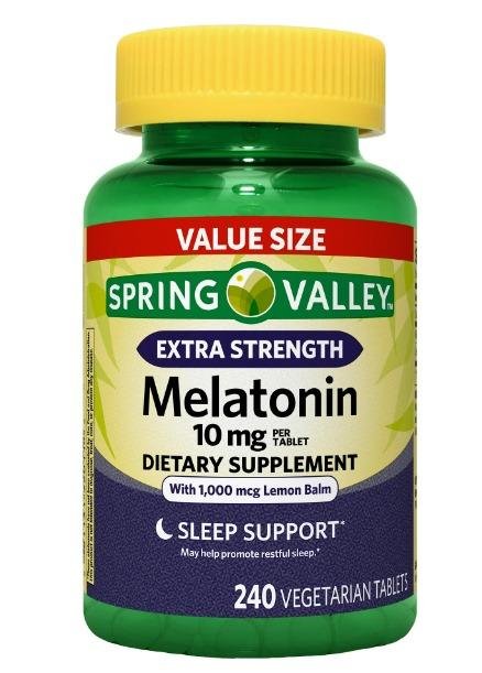 Spring Valley Extra Strength Melatonin Tablets Dietary Supplement Value Size, 10 mg, 240 Count