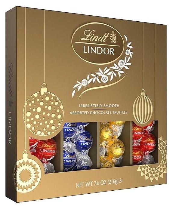 Caixa de presente com trufas de chocolate sortidas Lindt LINDOR, chocolates sortidos com centro de trufa macio e que derrete na boca, 215 g (7,6 oz).