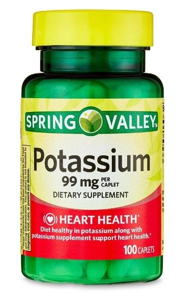 Spring Valley Potassium Heart Health Dietary Supplement Caplets, 99 mg, 100 Count