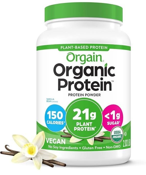 Orgain Organic Vegan Protein Powder, Vanilla Bean - 21g Plant Protein, 6g Prebiotic Fiber, No Lactose Ingredients, No Added Sugar, Non-GMO, For Shakes & Smoothies, 2.03 lb (Packaging May Vary)