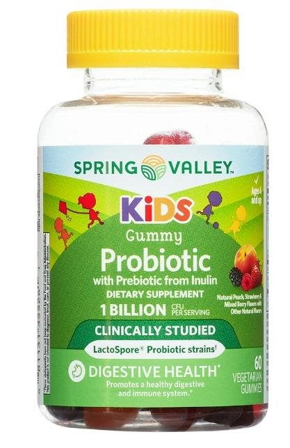 Spring Valley Kids Inulin Probiotic Supplement Vegetarian Gummies, Assorted Fruit, 60 Count