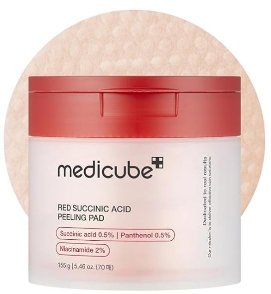 Medicube Red Succinic Acid Panthenol Facial Peeling Pads - Exfoliating Toner Pads for Breakout-Prone Skin with Niacinamide, AHA, BHA, and Soothing Panthenol - Non-Comedogenic