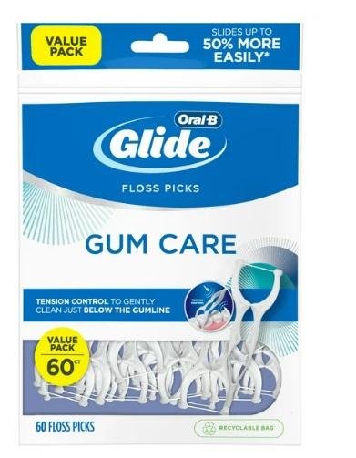 Oral-B Glide Gum Care Dental Floss Picks, Tension Control, 60 Ct