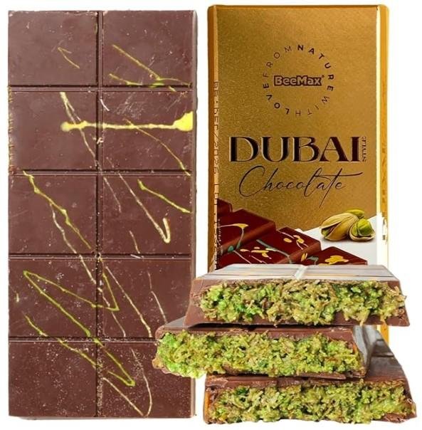 Barra de chocolate autêntica ao estilo de Dubai | 198 g de puro deleite do Oriente Médio | Chocolate ao leite premium, flocos de kadayif dourados, tahine aveludado e pistaches colhidos à mão – Importado da Turquia