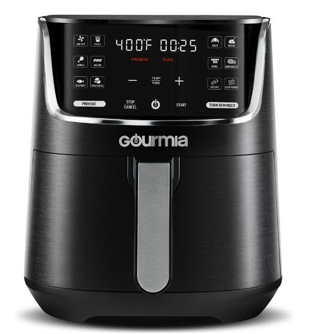 Gourmia Air Fryer Oven Digital Display 7 Quart Large AirFryer Cooker 12 Touch Cooking Presets, XL Air Fryer Basket 1700w Power Multifunction GAF716 Black and Stainless Steel Accents FRY FORCE 360°