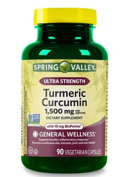 Spring Valley Ultra Strength Turmeric Curcumin General Wellness Dietary Supplement Vegetarian Capsules, 1,500 mg, 90 Count